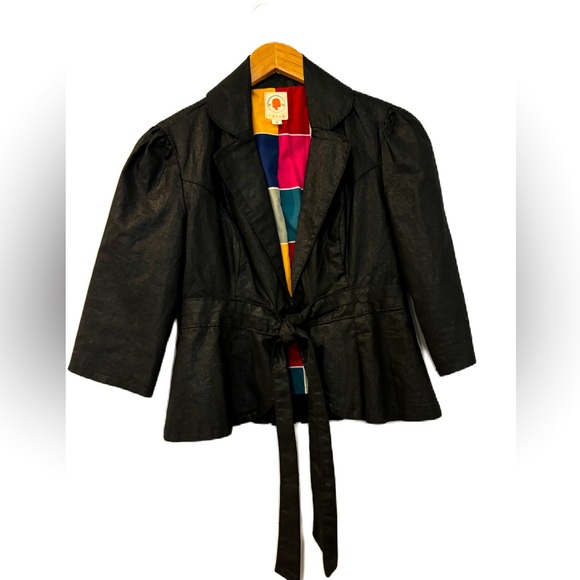 Anthropologie Tulle Shimmery Black Cotton/Linen Blend Cropped Jacket Size S - Picture 1 of 5